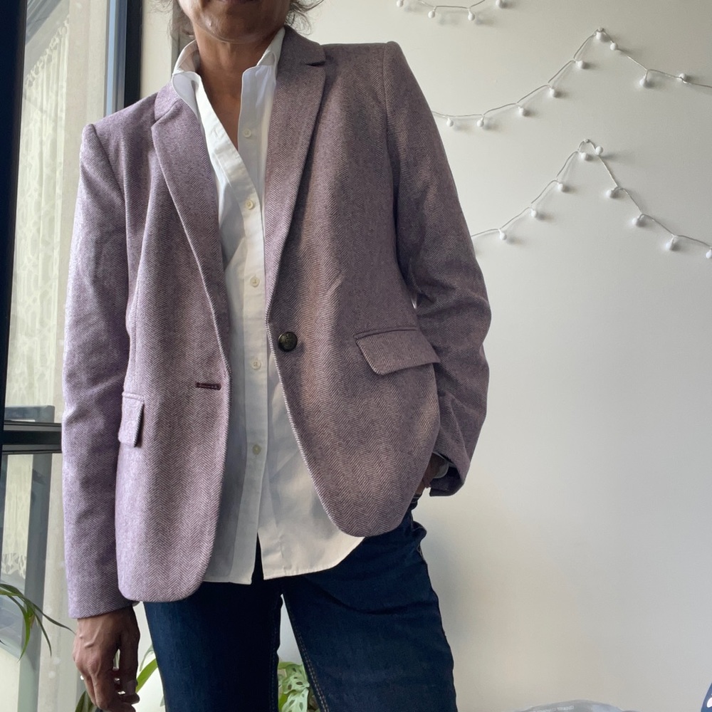 Loft Herringbone Knit Blazer w Suede Elbow Patches | Color: Plum | Size: 8
